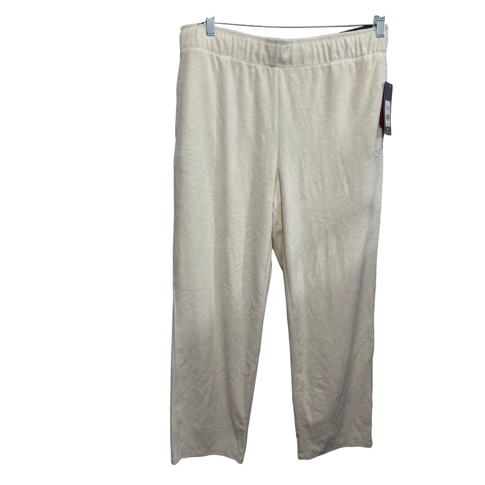 Reebok Women Alabaster New Heritage Velour Straight Leg Pants Large cream cozy
